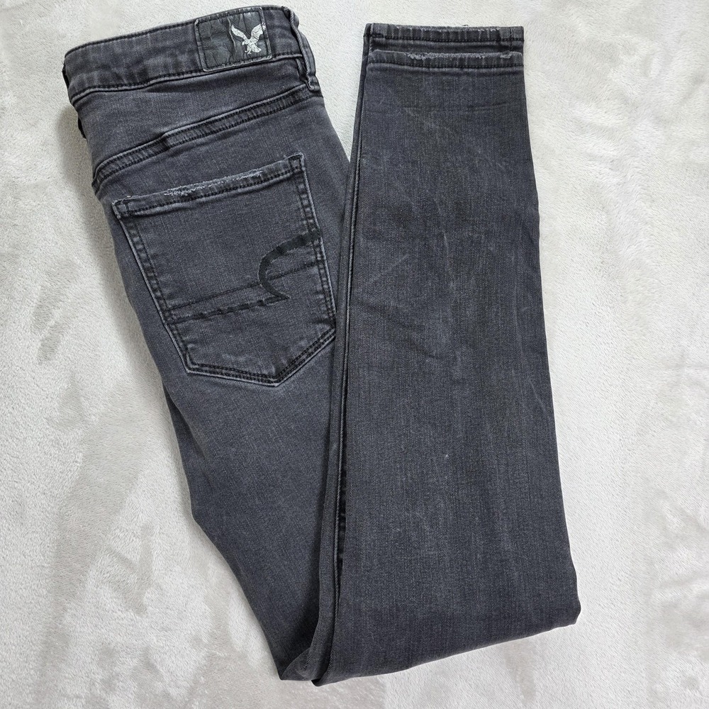 American Eagle Jeans Womens Black Denim Super Hi-Rise jegging Stretch Distressed